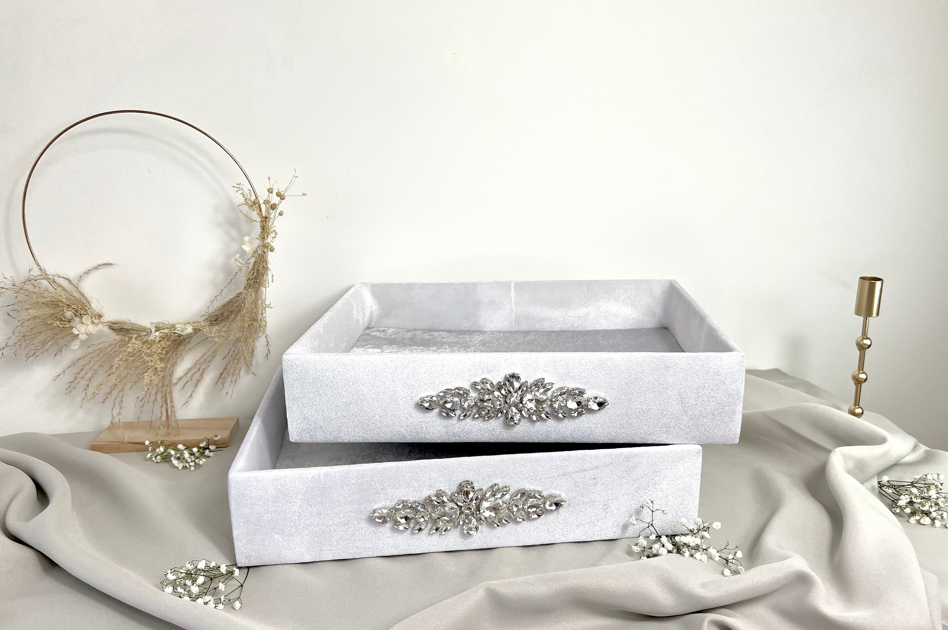 Set de 2 plateaux strass – blanc